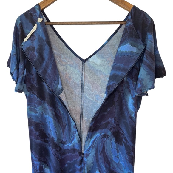 Soft Surroundings Blue Marble Print Flutter Sleeve Viscose Maxi Dress - Picture 7 of 9